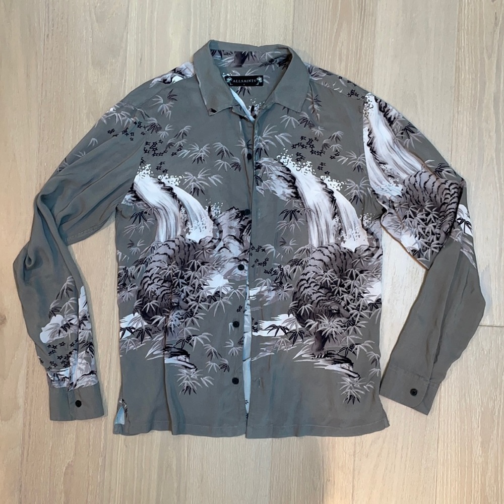 Allsaints Tiger Print Long Sleeve Button Down Shirt